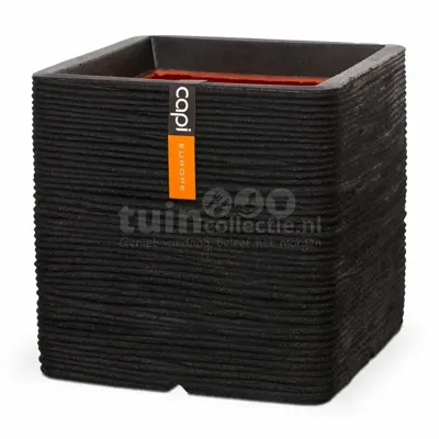 Capi plantenbak nature rib vierkant 40x40 cm zwart kblr903