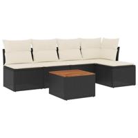 6-delige Loungeset met kussens poly rattan zwart - thumbnail
