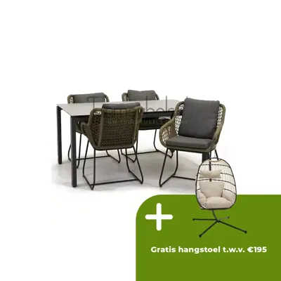 Tuinstoel Portofino olijf groen met GOA HPL 160 cm licht grijs Tuinstoel Portofino olijf groen met GOA HPL 160 cm licht grijs