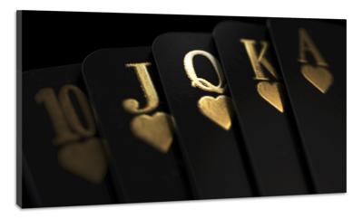 Schilderij - Zwart-Gouden speelkaarten, Casino, Premium Print