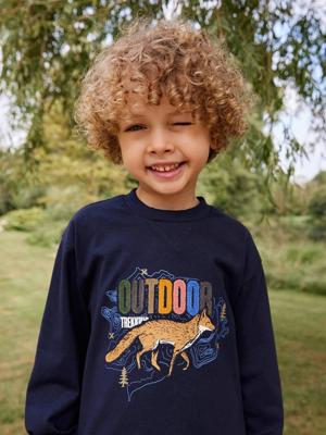 T-shirt met lange mouwen met print voor jongens marineblauw