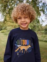 T-shirt met lange mouwen met print voor jongens marineblauw - thumbnail