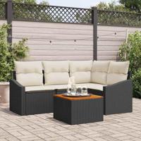 Tuinbankenset met kussen 5 pcs Zwart poly rattan - thumbnail