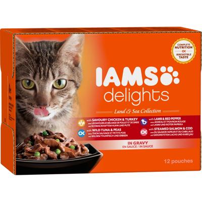 Iams Delights Adult Land & Sea Collection in gravy natvoer kat (12x85 gr) 48 x 85 g
