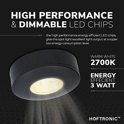 Set van 2 Pavo - Platte LED opbouwspots 23mm - 3W 300lm - 2700K - Dimbaar - Rond - IP44 - Zwart