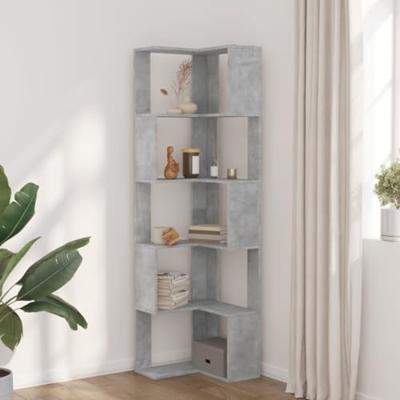 Boekenkast 5-laags hoek 50x50x179 cm bewerkt hout betongrijs