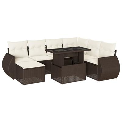 8-delige Loungeset met kussens poly rattan bruin