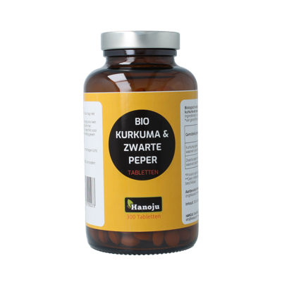 Hanoju Kurkumapoeder + piperine 500mg bio 300 Tabletten