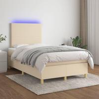 vidaXL Boxspring met matras en LED stof crèmekleurig 120x200 cm, bed, boxspringbed, tweepersoonsbed, slaapmeubel, boxspring bed, bed met matras - thumbnail
