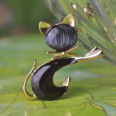 Schattige kat broche kat eye Stone broche (zwart)