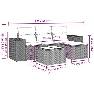 4-delige Loungeset met kussens poly rattan beige - thumbnail