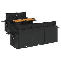 6-delige Loungeset met kussens poly rattan zwart - thumbnail