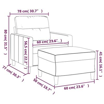 Fauteuil met voetenbank 60 cm stof crèmekleurig