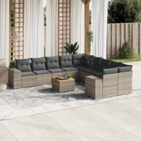 11-delige Loungeset met kussens poly rattan grijs - thumbnail