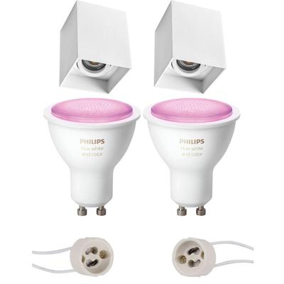 Pragmi Luxina Pro - Opbouw Vierkant - Mat Wit - Verdiept - Kantelbaar - 90mm - Philips Hue - Opbouwspot Set GU10 - White and Color Ambiance - Bluetooth