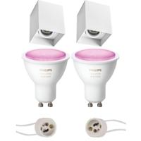 Pragmi Luxina Pro - Opbouw Vierkant - Mat Wit - Verdiept - Kantelbaar - 90mm - Philips Hue - Opbouwspot Set GU10 - White and Color Ambiance - Bluetooth - thumbnail