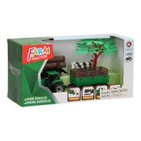 Tractor met Aanhangwagen, Boomstammen en Koe - thumbnail