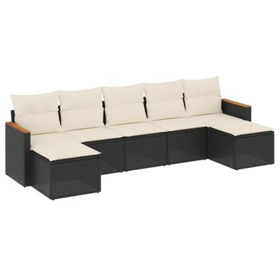 7-delige Loungeset met kussens poly rattan zwart - thumbnail