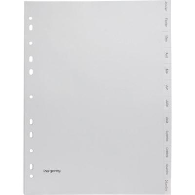 Pergamy tabbladen, ft A4, 11-gaatsperforatie, grijze PP, janvier-décembre