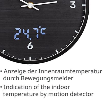 BRESSER MyTime LEDsec wandklok 24 cm met temperatuurweergave (zwart)