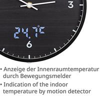 BRESSER MyTime LEDsec wandklok 24 cm met temperatuurweergave (zwart) - thumbnail