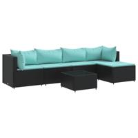 6-delige Loungeset met kussens poly rattan zwart - thumbnail
