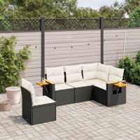 5-delige Loungeset met kussens poly rattan zwart - thumbnail