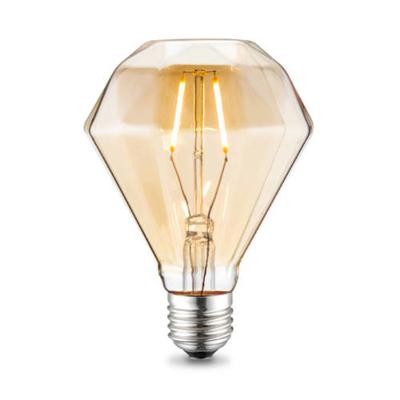 Edison Vintage LED lamp E27 LED filament lichtbron, Diamond D95, 9.5/9.5/13.5cm, Amber, Retro LED lamp 2W 180lm 2700K, warm wit licht, geschikt voor E27 fitting