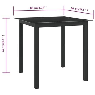 Tuintafel 80x80x74 cm aluminium en glas zwart - thumbnail
