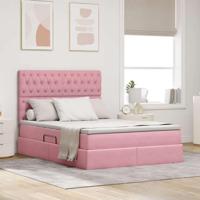 Opslag bed met matras met matras Roze 140 x 190 cm Fluweel - thumbnail