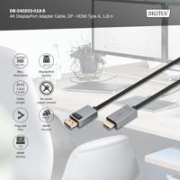 Digitus DB-340202-018-S HDMI-kabel HDMI Aansluitkabel HDMI-A-stekker, DisplayPort-stekker 1.8 m Zwart 4K UHD, Afgeschermd (drievoudig), Flexibel, Halogeenvrij - thumbnail
