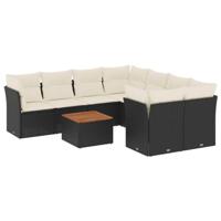 9-delige Loungeset met kussens poly rattan zwart - thumbnail