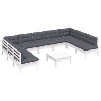 10-delige Loungeset met kussens massief grenenhout wit - thumbnail