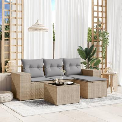 4-delige Loungeset met kussens poly rattan beige