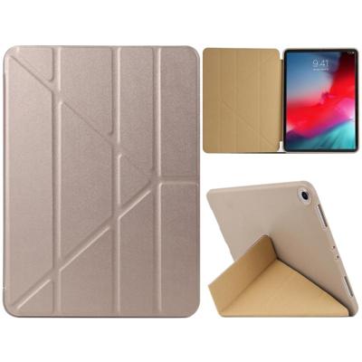 Gierst textuur PU + silica gel volledige dekking lederen draagtas voor iPad Air (2019)/iPad Pro 10 5 inch met multi-vouwen houder (goud)