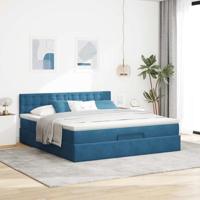 Ottoman bed met matras en LED's 180x200 cm fluweel donkerblauw - thumbnail