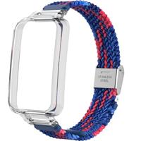 Braided nylon bandje met case - Blauw met rood - Xiaomi Smart band 7 Pro - thumbnail