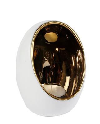 Gifts Amseterdam Theelichthouder Pim L Goud/wit Aardew 11,5x 11,5x15cm