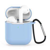 AirPods siliconen hoesje voor AirPods 1/2 - licht blauw + handige clip AirPods siliconen hoesje voor AirPods 1/2 - licht blauw + handige clip