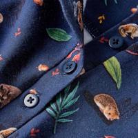 Kinderjurk met lange mouwen blaadjesprint 140 marineblauw - thumbnail