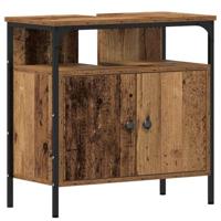 Badkamermand met ingebouwde wastafel van oud, geengineerd hout - thumbnail