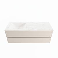 MONDIAZ VICA-DLUX 130cm badmeubel onderkast Linen 2 lades. Inbouw wastafel CLOUD links 1 kraangat, kleur Ostra. - thumbnail