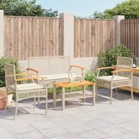 4-delige Loungeset met kussens poly rattan beige - thumbnail