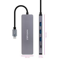 NANOCABLE 10.16.4409 - USB-C converter hub naar 3 USB-A 3.0 vrouwelijke poorten + 1 USB-C-vrouwelijke poort, aluminium, 10 cm, grijs - thumbnail