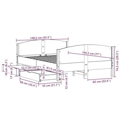 Bedframe zonder matras massief grenenhout wit 135x190 cm