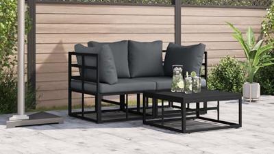 Buitenmeubelsets met kussen met kussen 2 pcs Zwart en Anthraciet