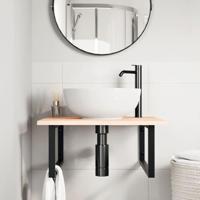 Badkamer wandschap staal en massief eikenhout - thumbnail