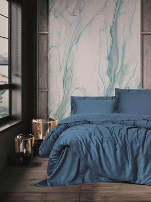 Beddenset - 1 dekbedovertrek 140 x 200 cm + 1 kussensloop 60 x 60 cm - Satijn - Blauw