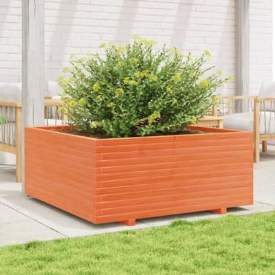 Plantenbak 110x110x49,5 cm massief grenenhout wasbruin