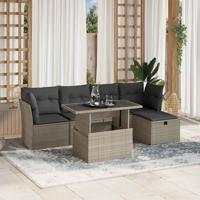 6-delige Loungeset met kussens poly rattan lichtgrijs - thumbnail